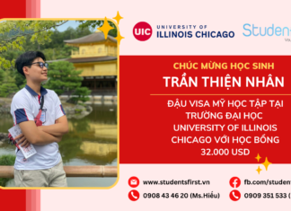 CHÚC MỪNG HỌC SINH TRẦN THIỆN NHÂN NHẬN ĐƯỢC HỌC BỔNG 32.000USD TRƯỜNG UNIVERSITY OF ILLINOIS OF CHICAGO