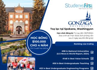 CƠ HỘI NHẬN ĐƯỢC HỌC BỔNG TRỊ GIÁ $100.000 CHO 4 NĂM HỌC TẠI TOP100 ĐẠI HỌC QUỐC GIA MỸ – GONZAGA UNIVERSITY