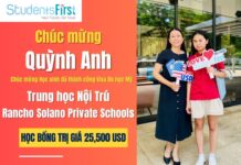 VỚI THÀNH TÍCH HỌC TẬP TỐT, VÀ HỌC BỔNG TRỊ GIÁ $25,500. HỌC SINH QUỲNH ANH ĐÃ ĐẬU VISA VÀ THEO HỌC TẠI TRƯỜNG RANCHO SOLANO PRIVATE SCHOOL